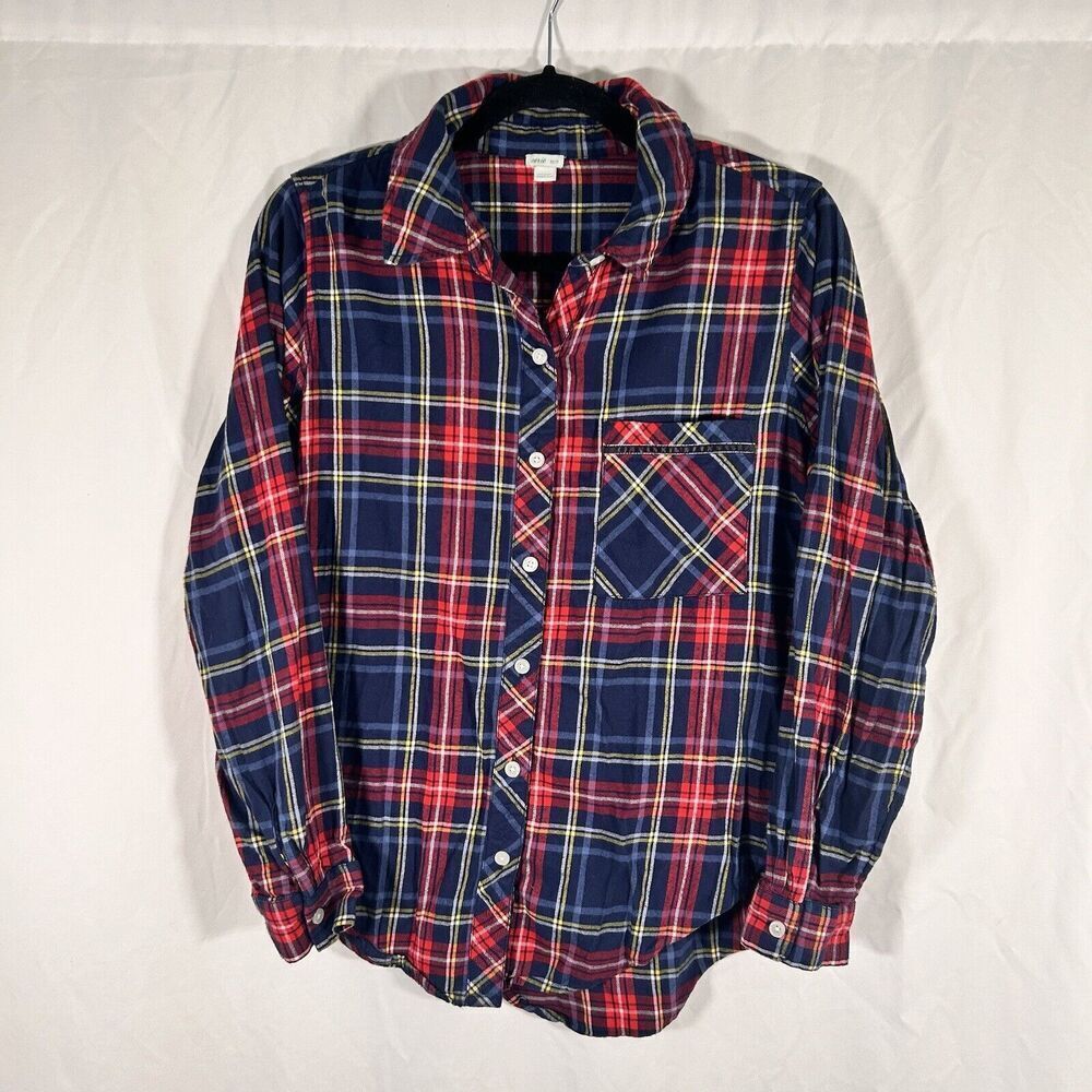 aerie Blouse Women's XS Blue Red Flannel Plaid Button Up Long Sleeve